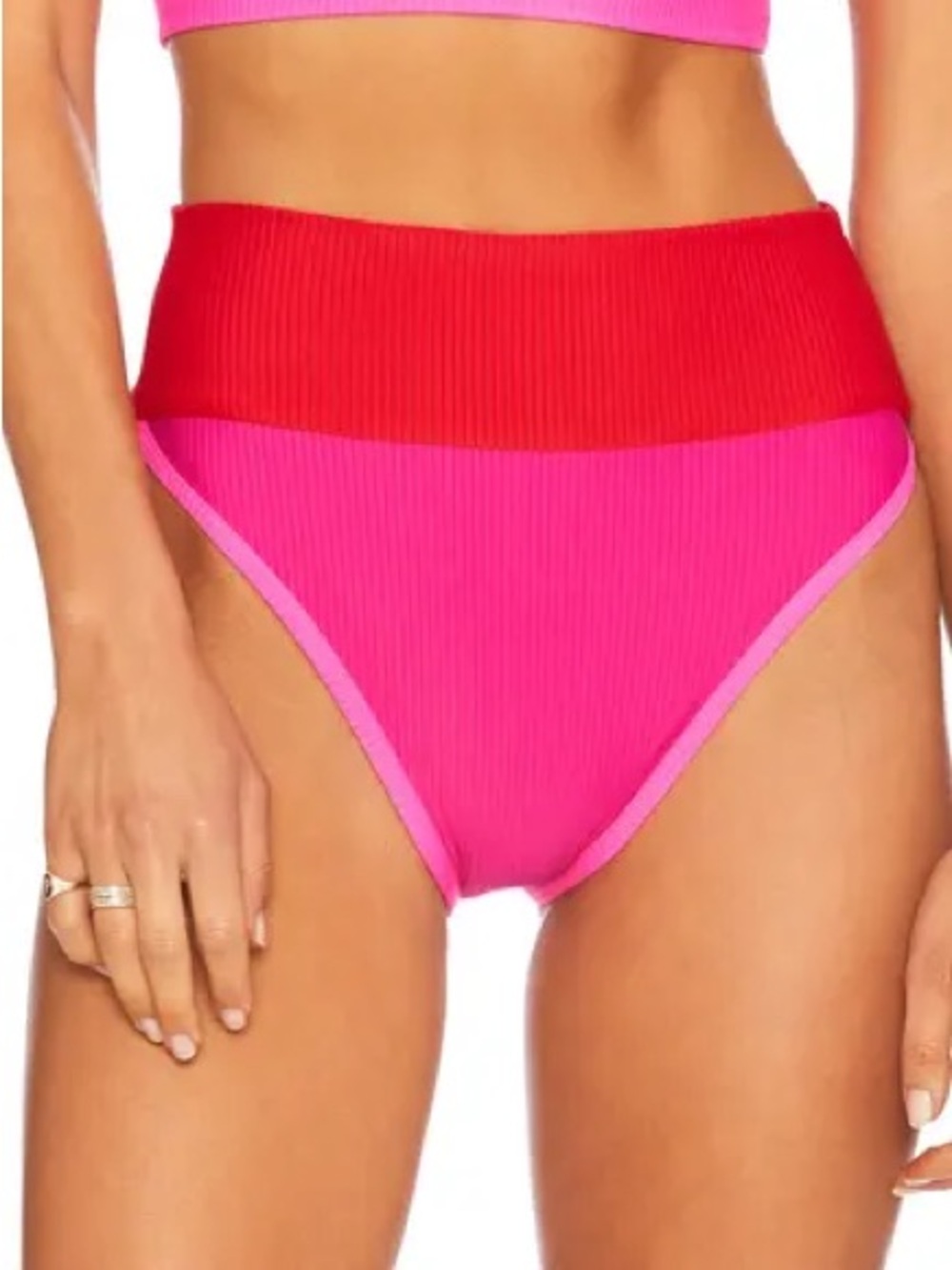 Beach Riot Emmy Fuchsia Red Neon Pink High Waisted Bikini Bottom, XL